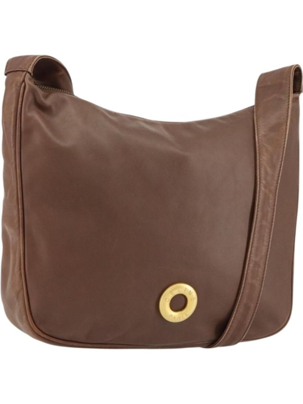 CELINE Circle Shoulder Bag Leather Brown Gold
